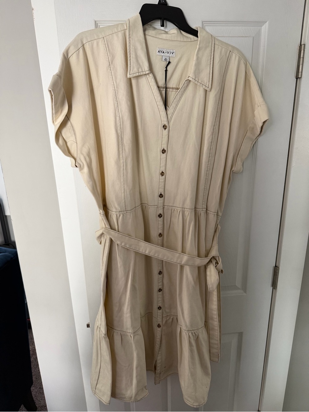 Cream Denim Button-Front Shirt Dress
